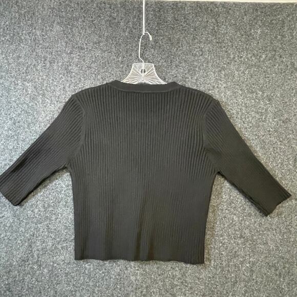 Grey Lab Black Ribbed Knit Top Women’s Size Small 3/4 Sleeve Stretch Minimalist - Picture 4 of 8